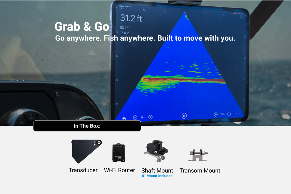 Live sonar on a tablet, and what's in the box